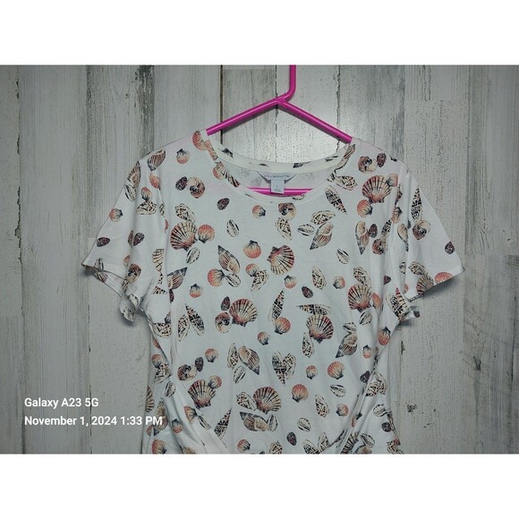 Liz Claiborne Dress Womens Large White Sea Shells Coastal Beach Resort Cruise - Picture 3 of 6